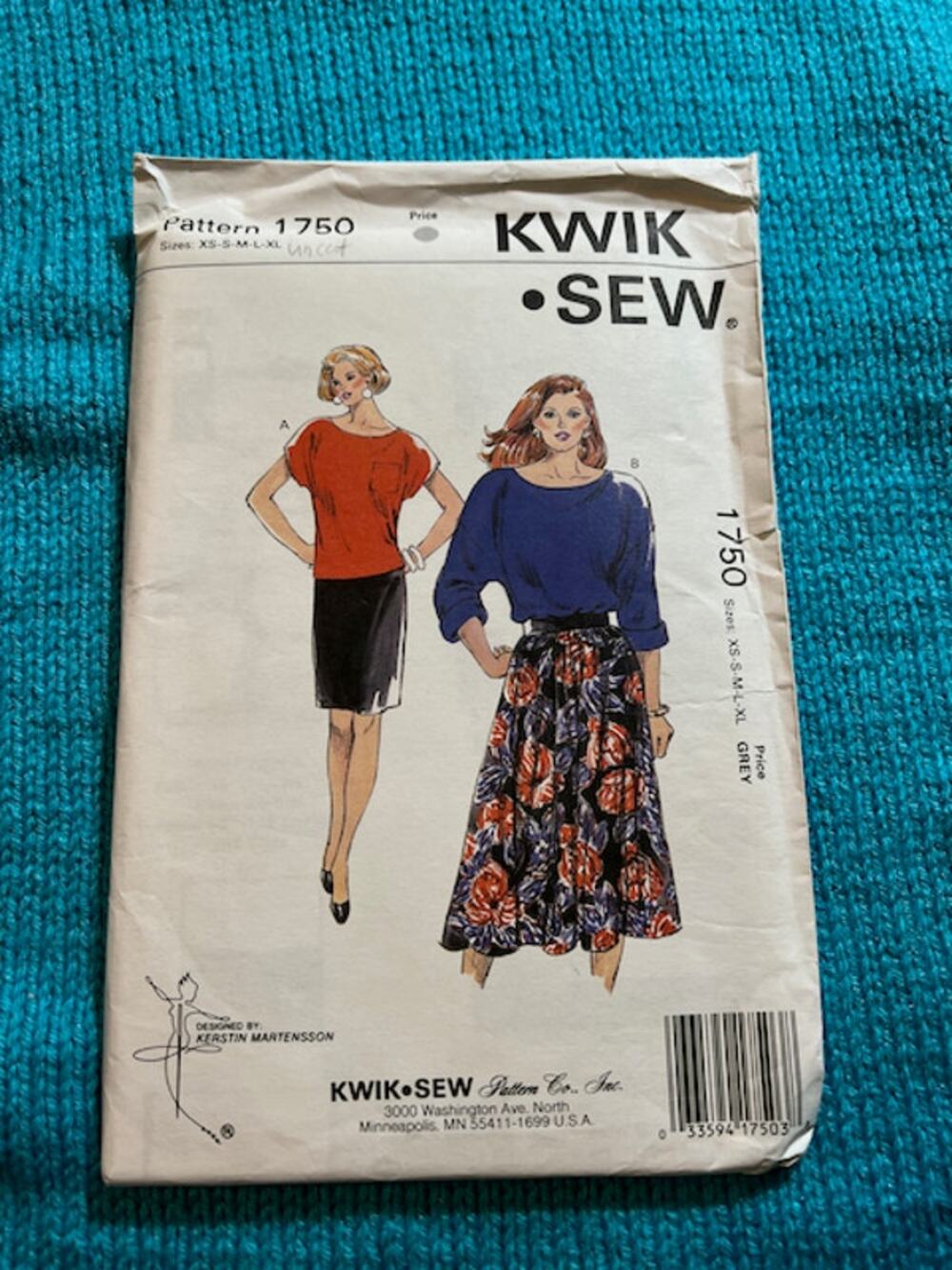 Kwik Sew 1750 top straight A lined skirt 1980s pattern Size S M L XL